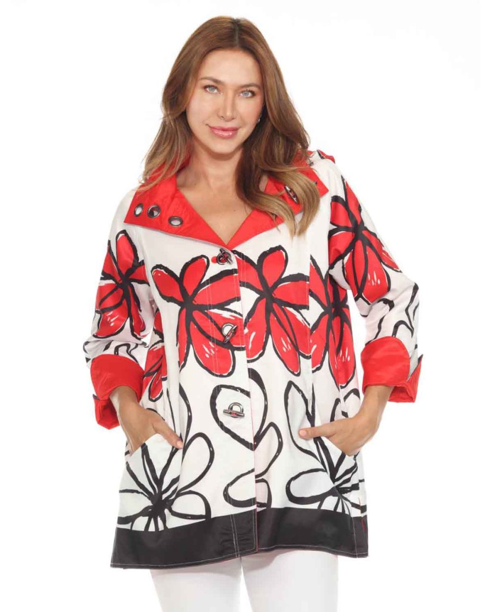 OOPERA J1239RW COAT-WHITE/BLACK/RED