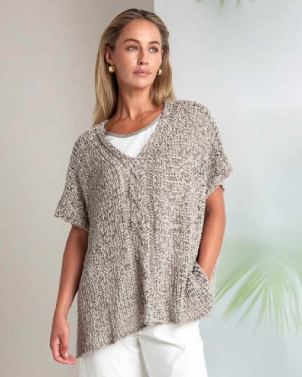 NAYA NAS26121 V-NECK WAFFLE JUMPER-TAUPE