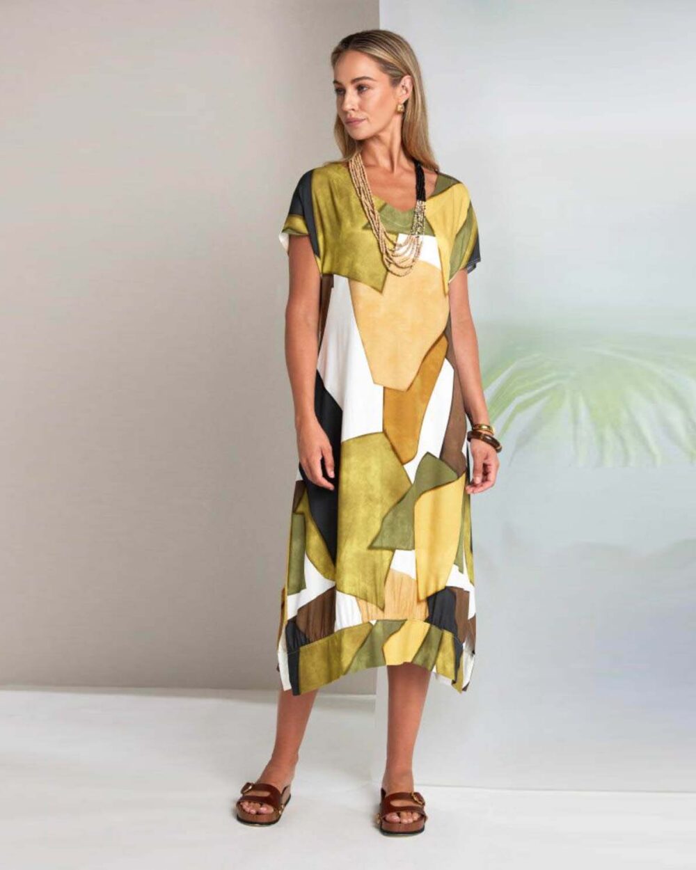 NAYA NAS26151 V-NECK PRINT DRESSS-OASIS