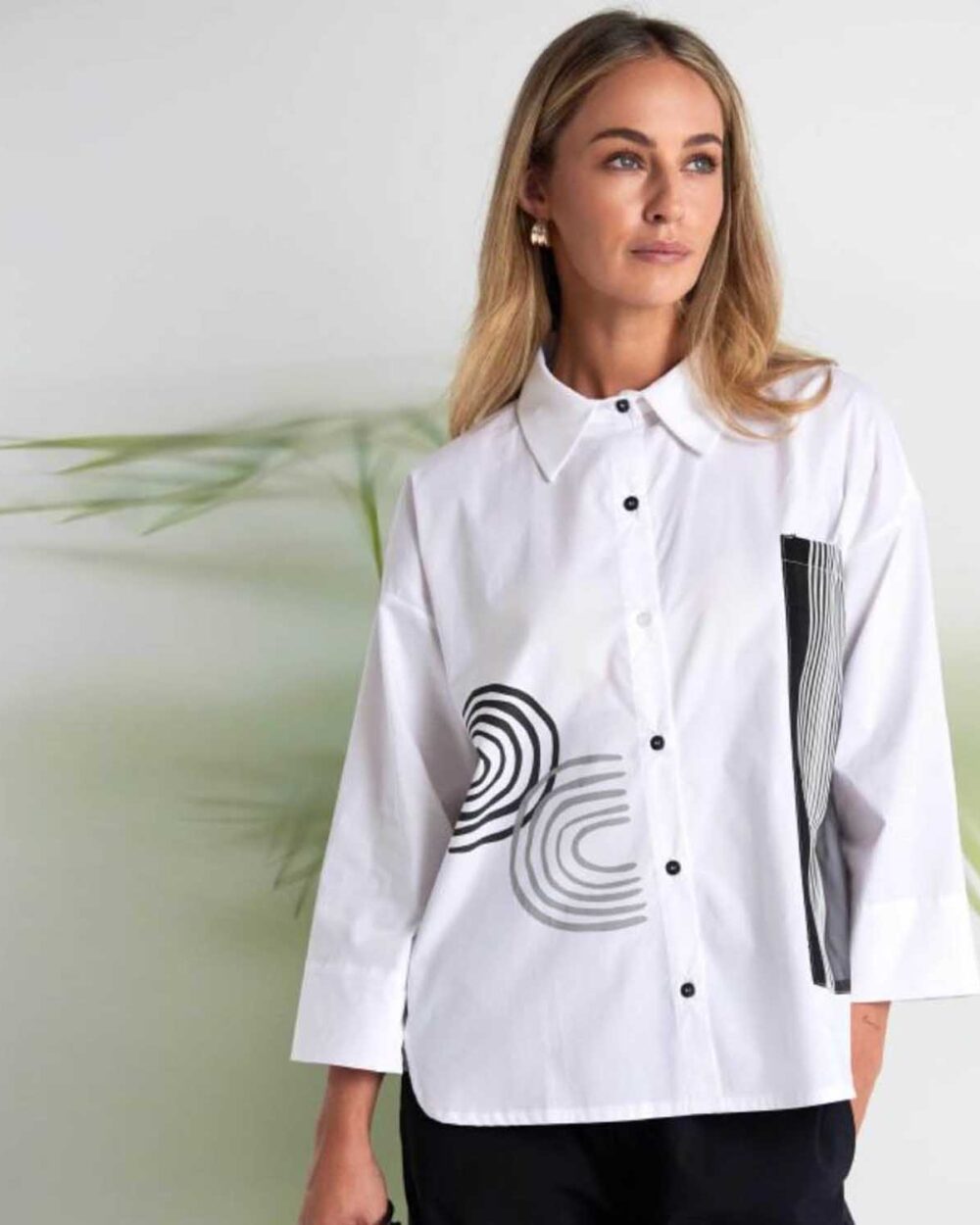 NAYA NAS26256 PRINT SHIRT-BLACK & WHITE