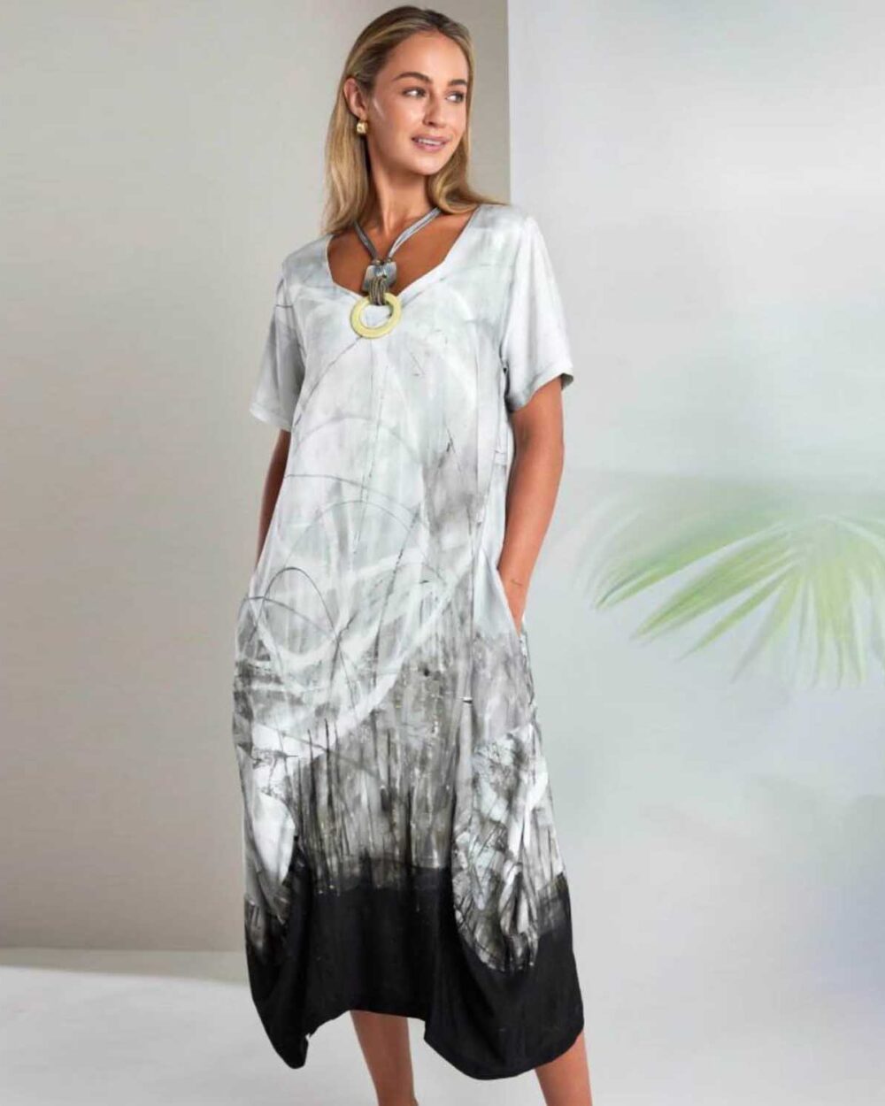 NAYA NAS26306 ROUND-NECK DRESS-TAUPE