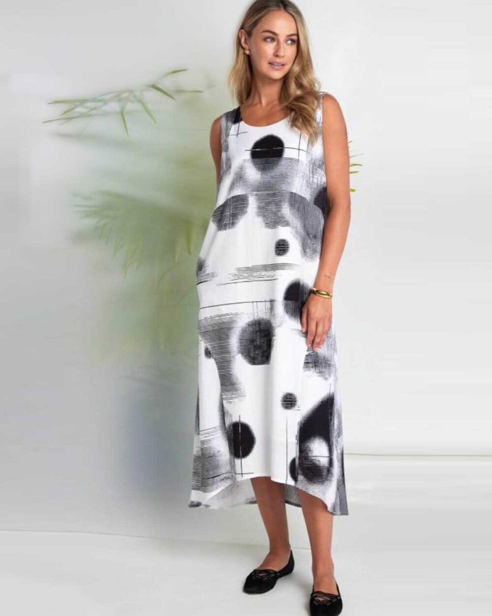 NAYA NAS26312 SLEEVELESS SPOT DRESS-BLACK & WHITE