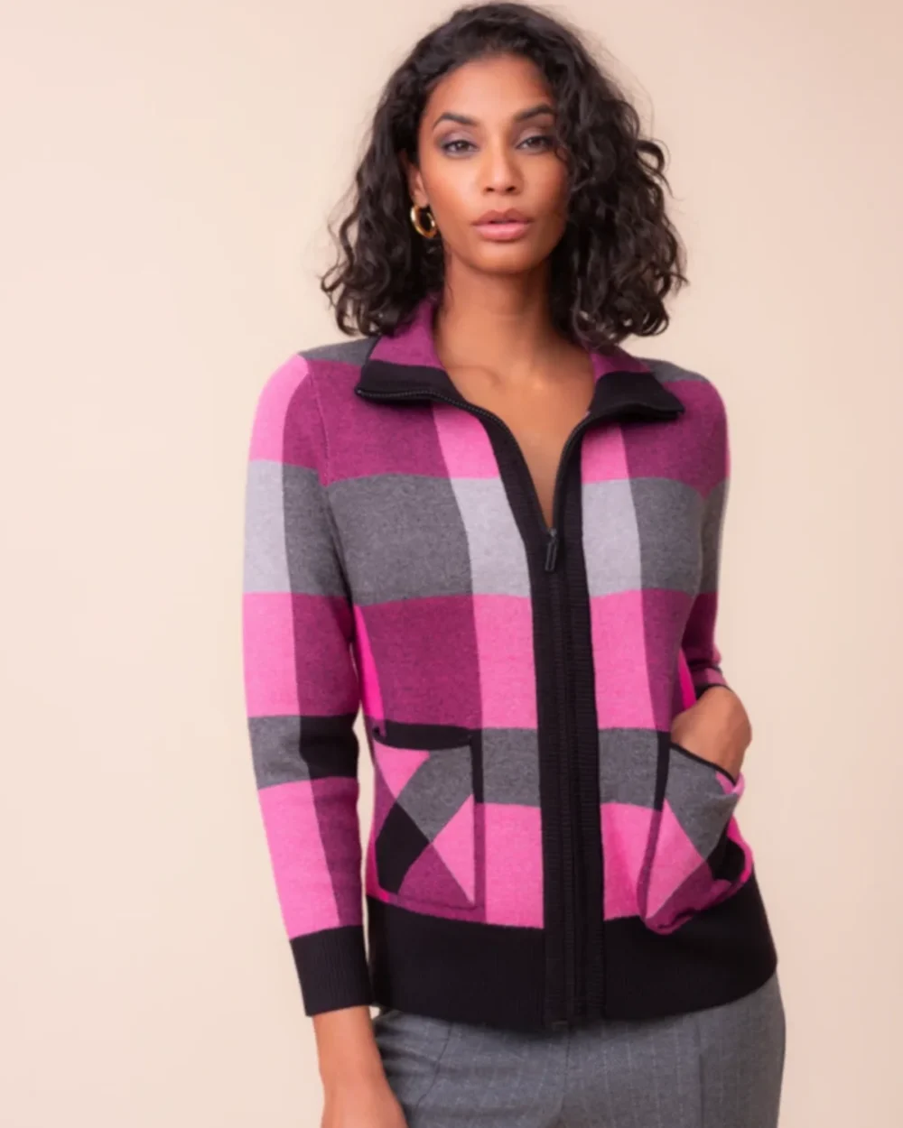 Obsessions Fashion 24 ALISON SHERI A48221 ZIP CARDIGAN/JACKET-FUCHSIA