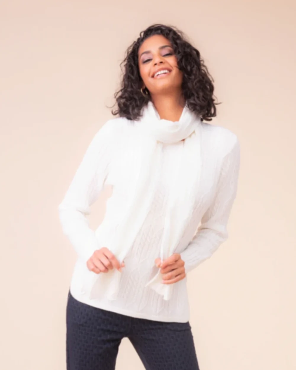 Obsessions Fashion 17 ALISON SHERI A48068 JUMPER & SCARF-OFF WHITE